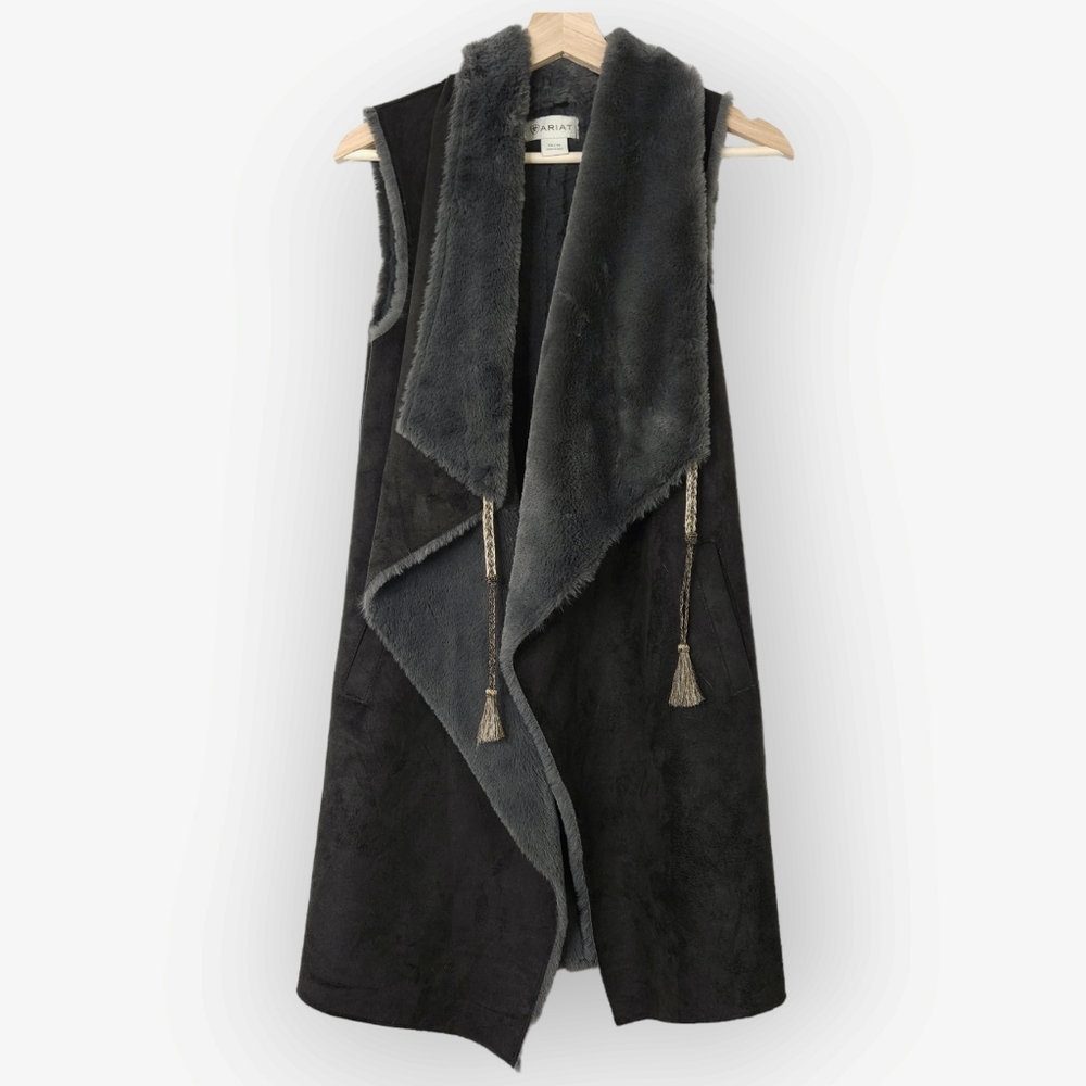 Ariat Faux Suede Fur Asymmetrical Vest Western Gray Size XS